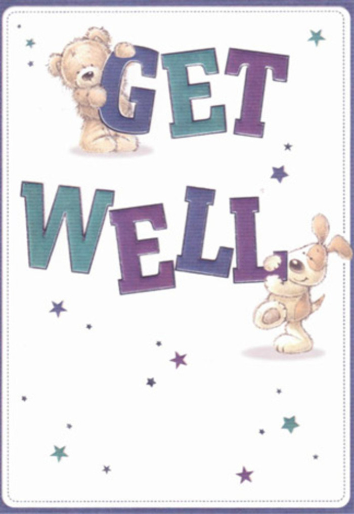 In the heart of Brixton's creative spirit, this get well card becomes a gentle anthem of encouragement and hope. The playful scene is alive with a duet of adorable friends-a teddy bear whose contented face radiates the promise of recovery, and a floppy-eared pup whose mirthful eyes shine with comforting empathy. Together, they anchor the message 'Get Well' in bold, hand-lettered strokes awash in shades of purple and aqua, reminiscent of the lively palettes that colour Brixton Village Market. Around them, a spray of shimmering stars scatters across the pristine background like petals caught in a soft South London breeze. The textures are palpable: the bear's soft coat and the puppy's plush ears lend a tactile quality, evoking the sensory pleasure of a hand-tied bouquet from a local florist. Just as care goes into every selection of blooms at Brixton Flowers, this card's composition balances innocence and sincerity-each detail thoughtfully placed to soothe and reassure. Envision pairing this whimsical card with a bouquet delivered to Stockwell or Herne Hill, together offering a double measure of warmth and optimism to anyone on the journey to feeling better.